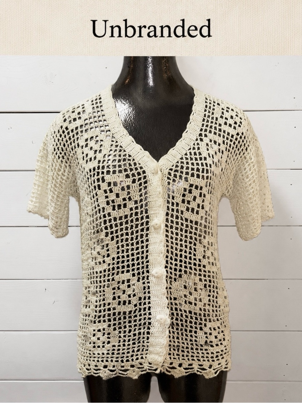 CREAM Handmade Crochet Button-Up Top Size S Estimated